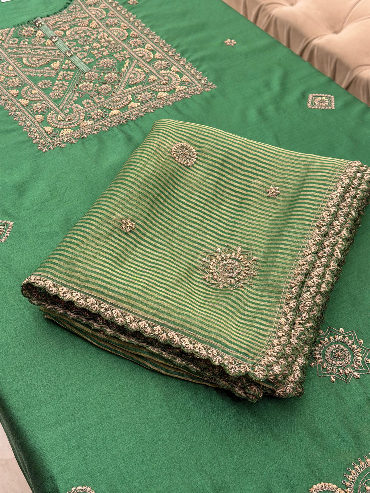 Emerald Green Embroidered Festive Suit