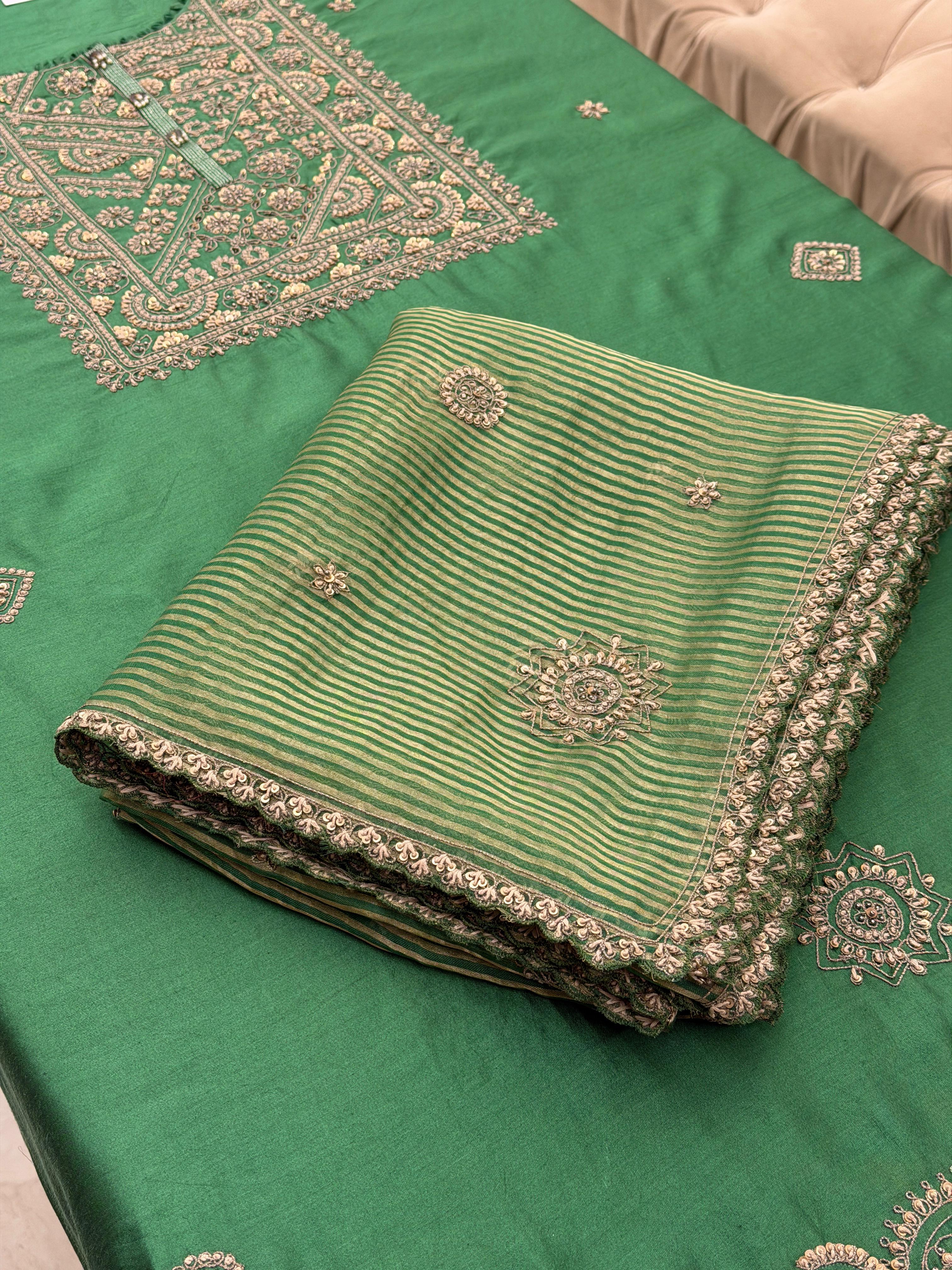 Emerald Green Embroidered Festive Suit