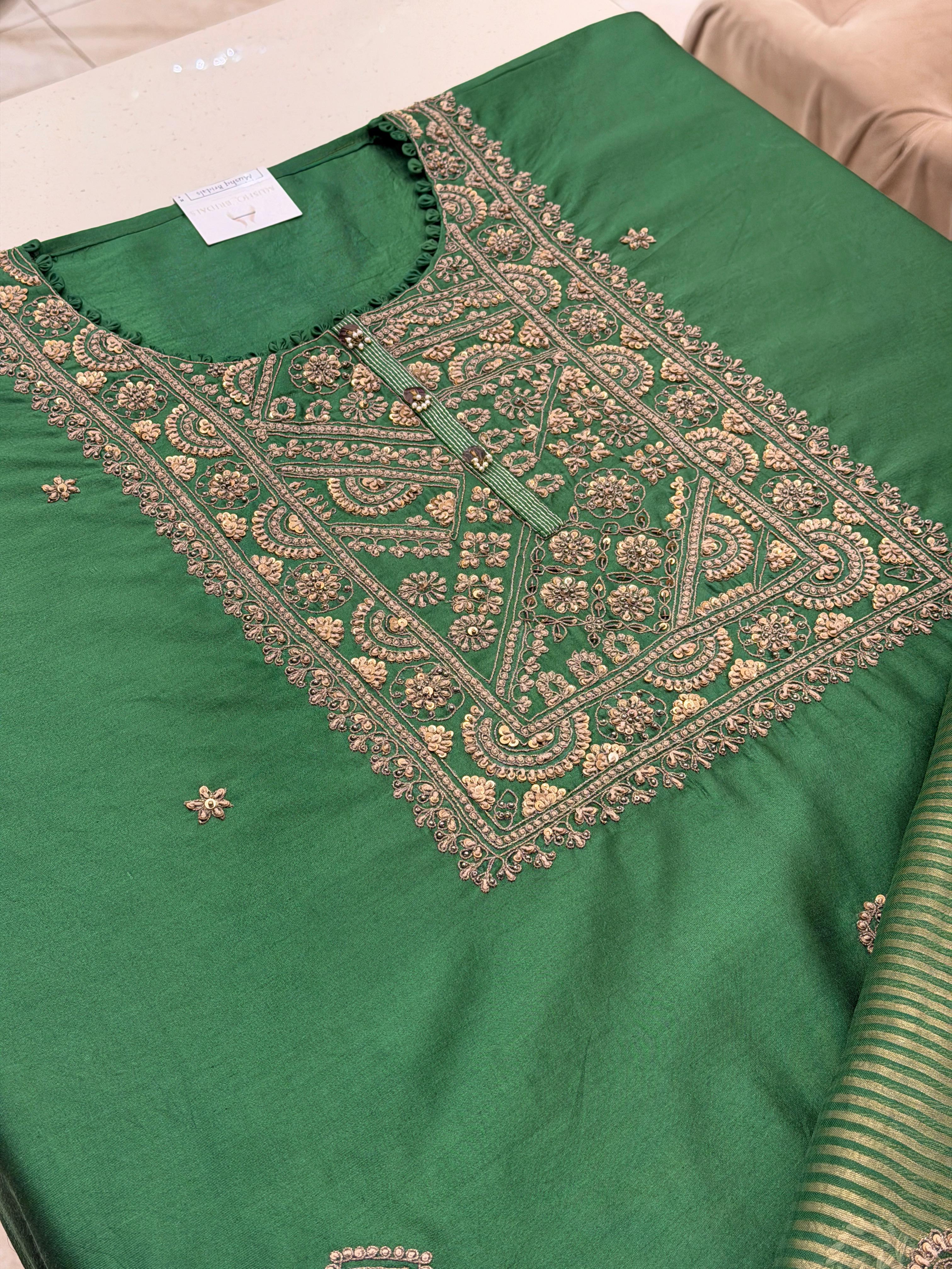Emerald Green Embroidered Festive Suit