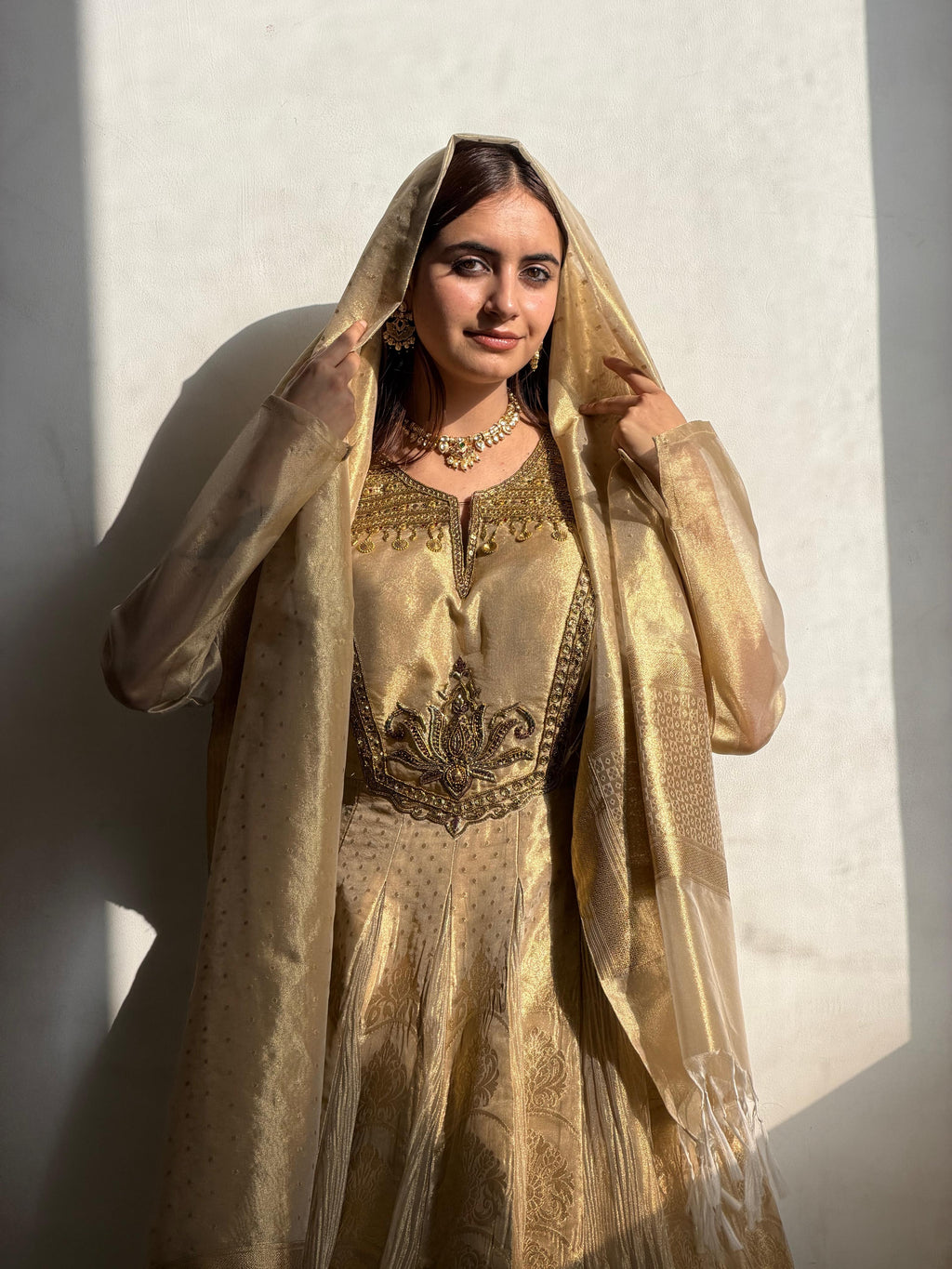 Classic Gold Banarasi Anarkali Ensemble