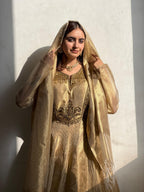 Classic Gold Banarasi Anarkali Ensemble