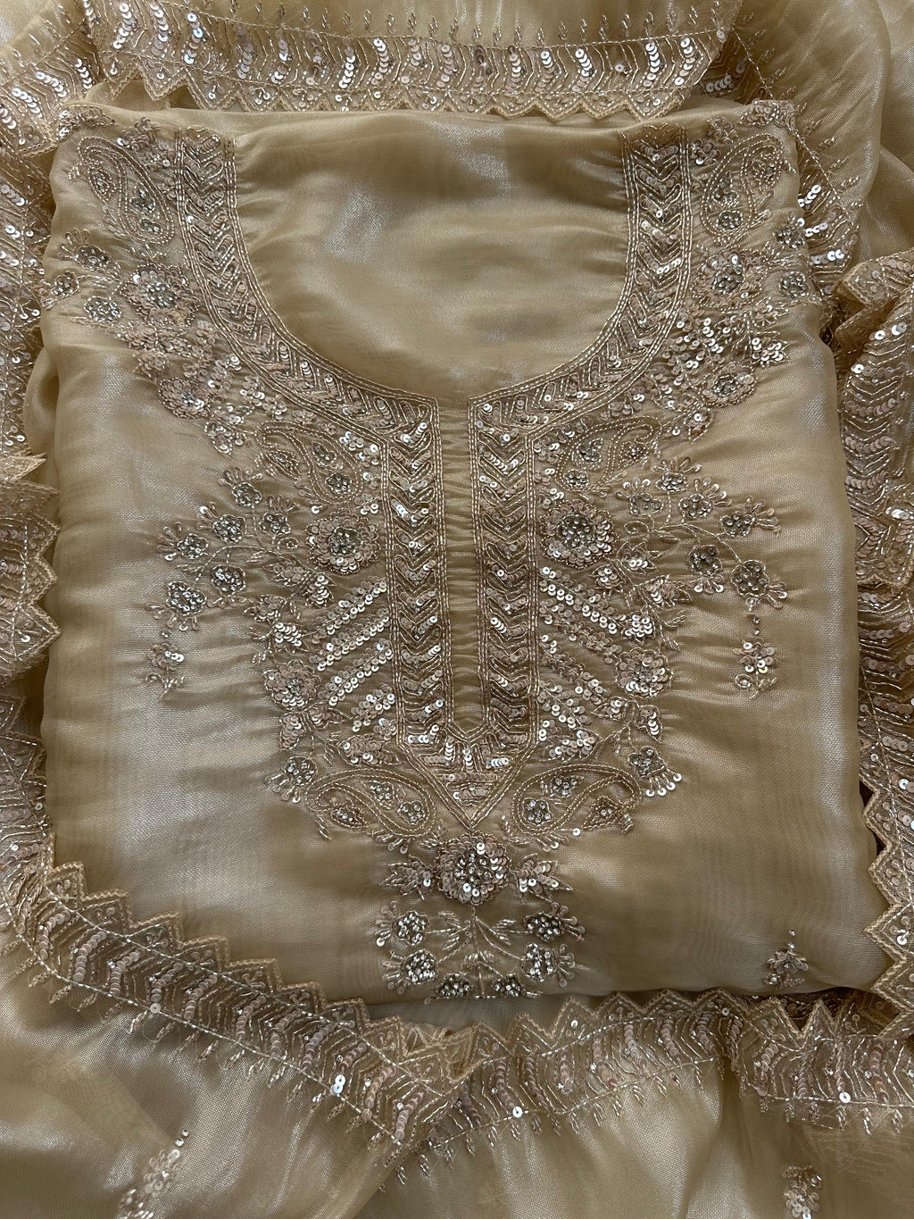 Ivory Champagne Tissue Suit With Hand Embellished Detailing