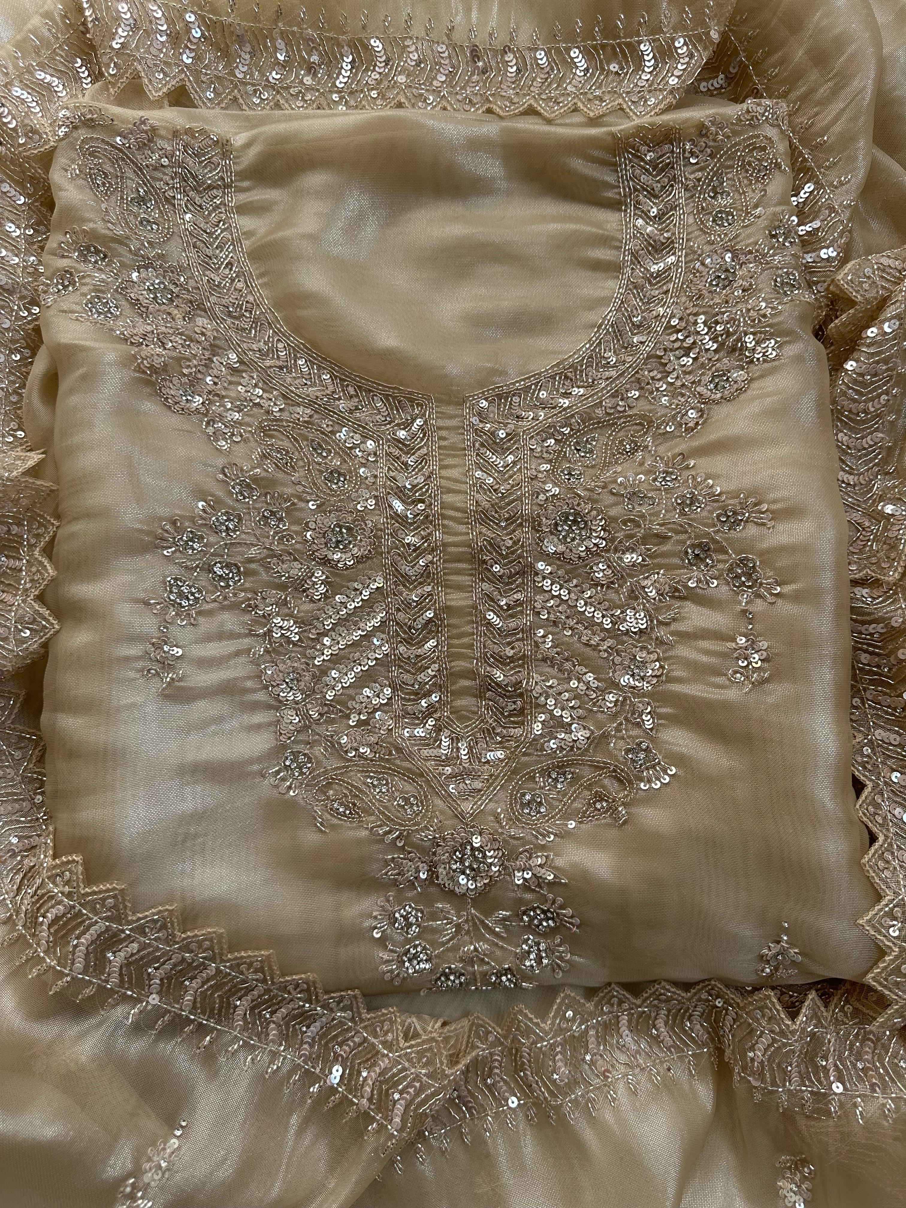 Ivory Champagne Tissue Suit With Hand Embellished Detailing