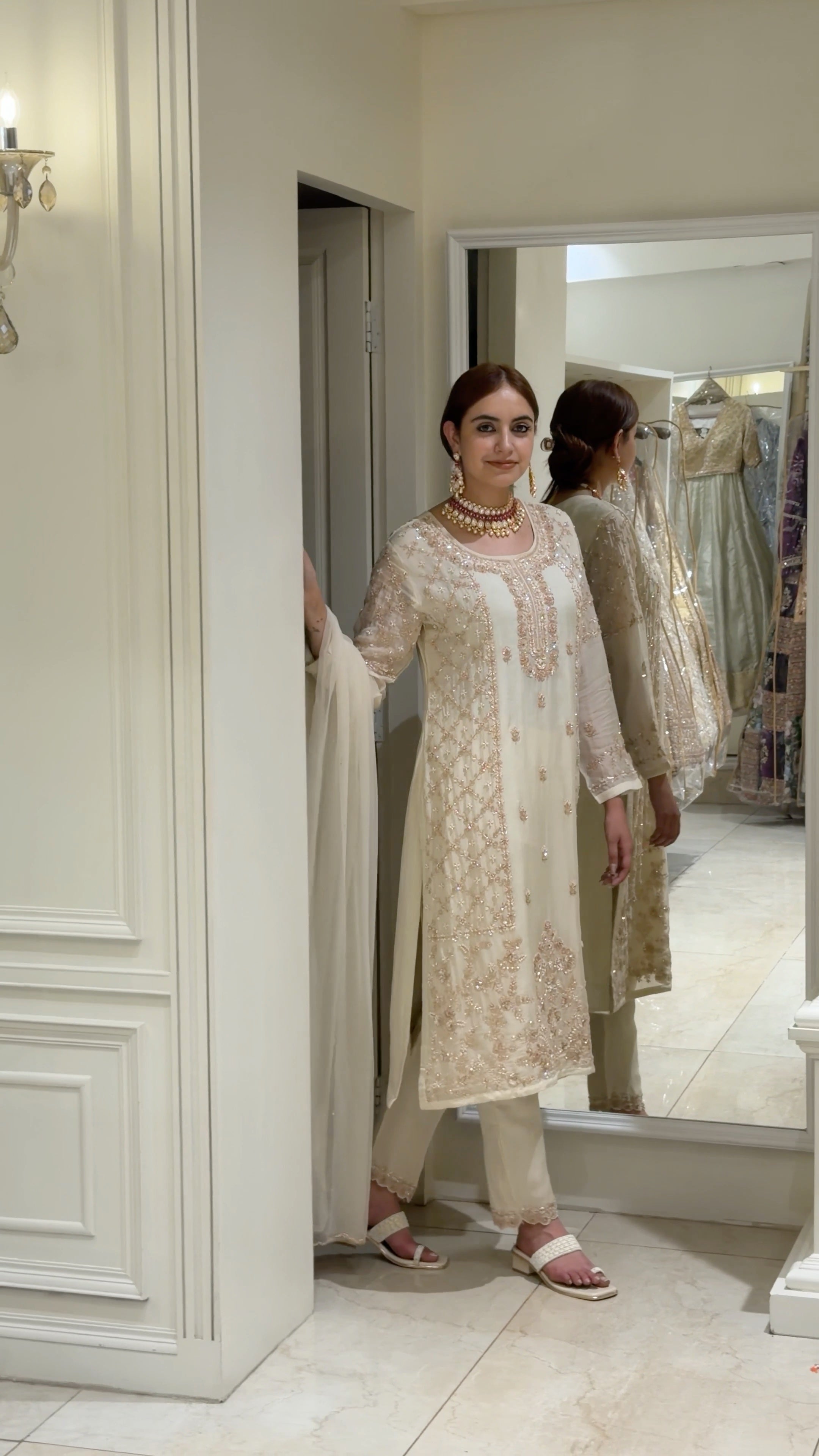 Noor-e-Sheen Pearl Organza Long Shirt Suit