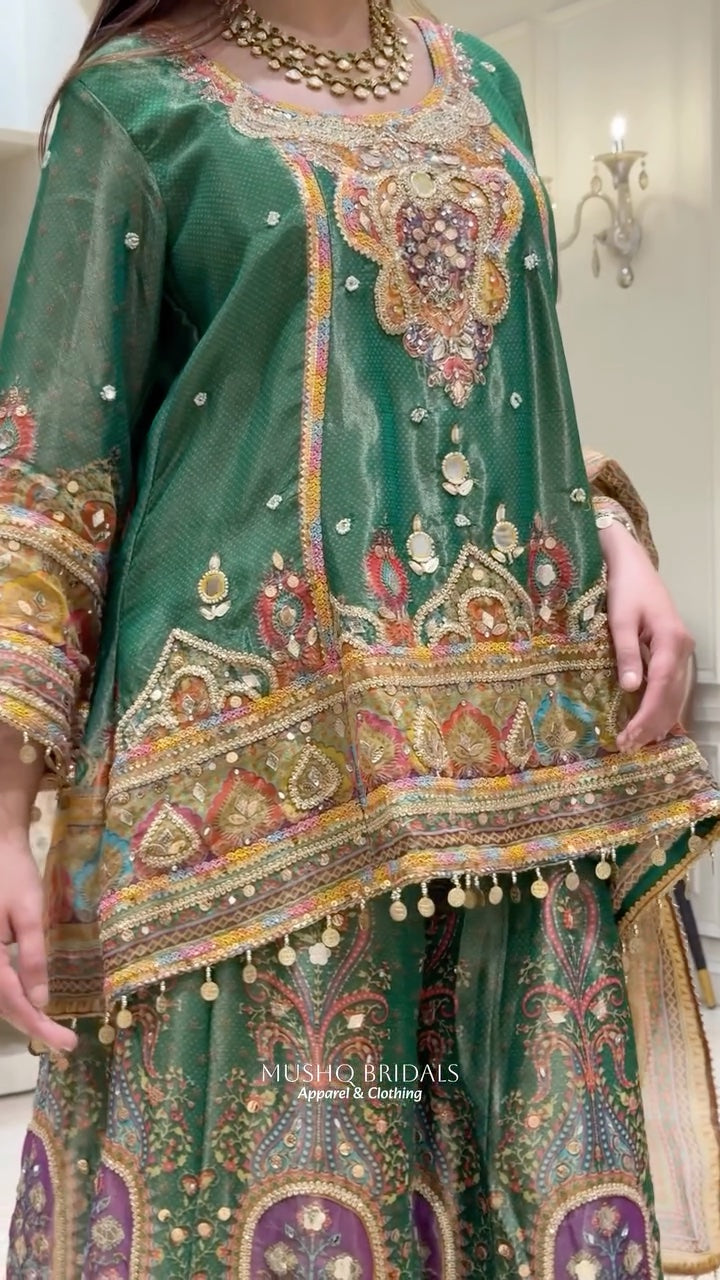 Mehr-e-Gul Tissue Sharara Set