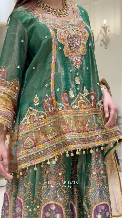 Mehr-e-Gul Tissue Sharara Set