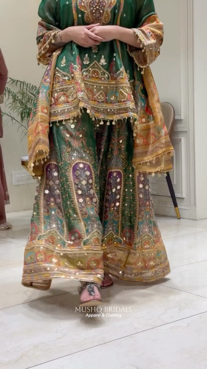 Mehr-e-Gul Tissue Sharara Set