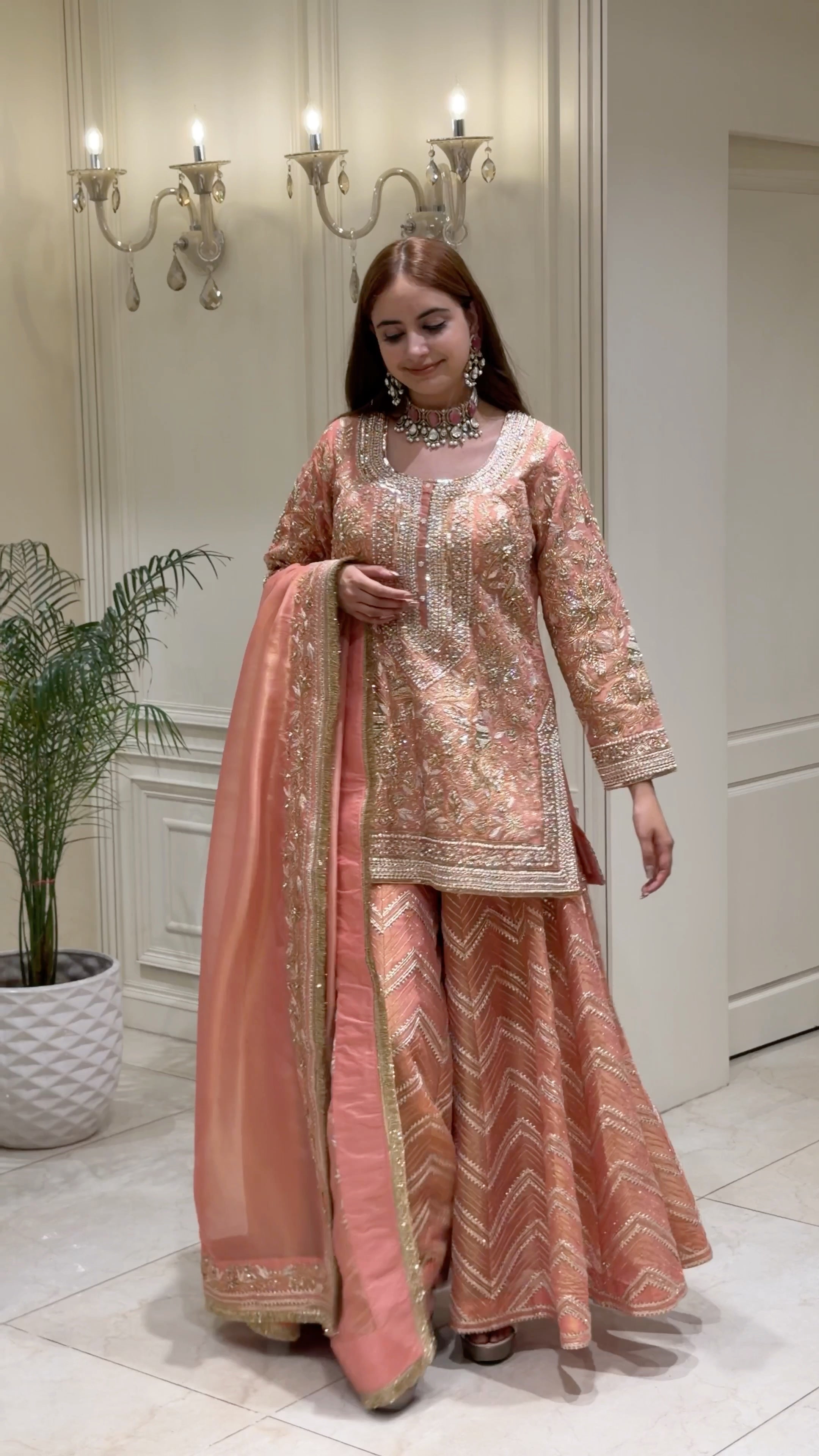 Zari & Pearl Hand Embroidered Festive Suit with Intricate Neckline Detailing
