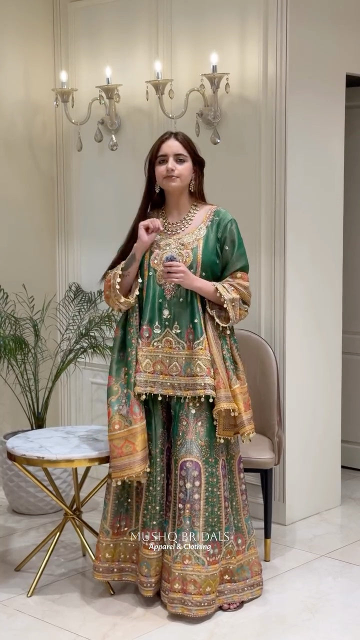 Mehr-e-Gul Tissue Sharara Set