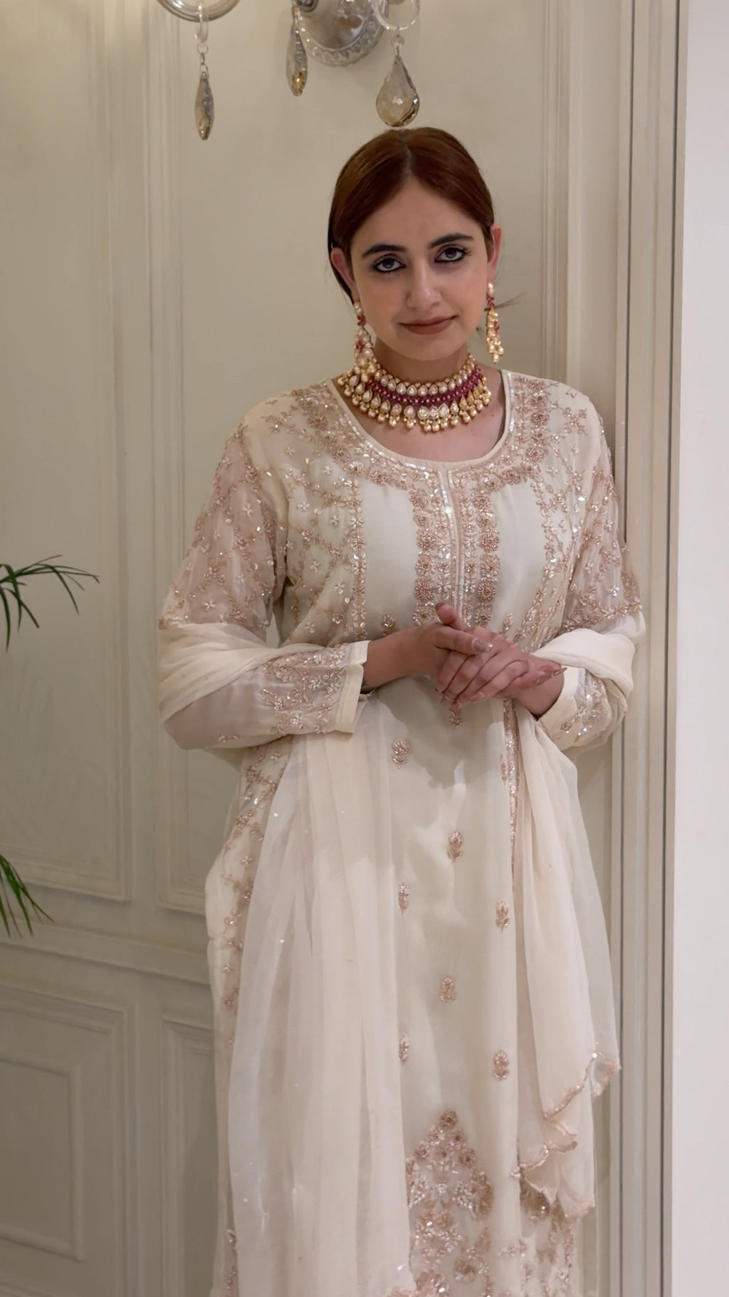 Noor-e-Sheen Pearl Organza Long Shirt Suit