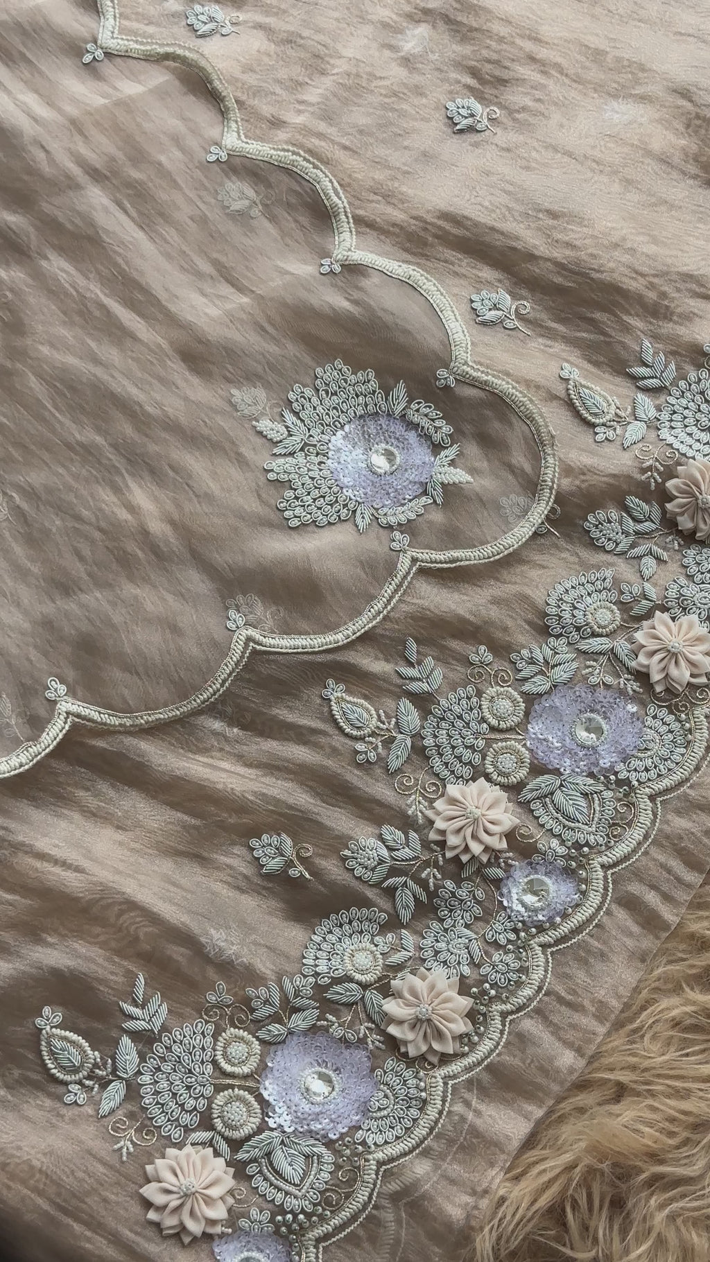 Ivory Blossom Hand-Embroidered Organza Suit Set